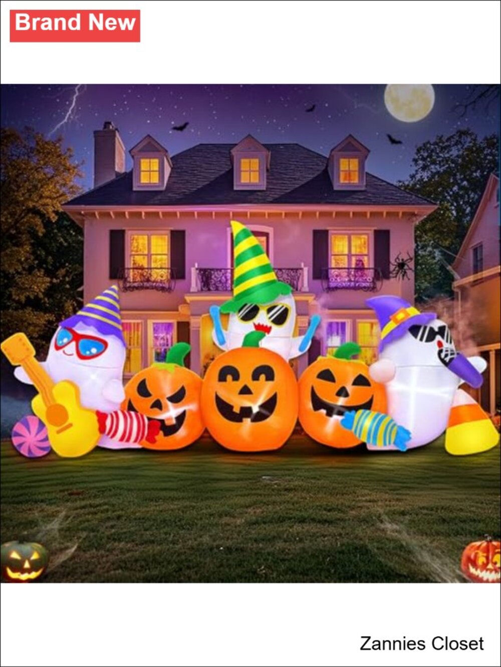 👻 8FT Halloween Inflatable Ghost Pumpkin Band LED Blow Up Yard Decoration